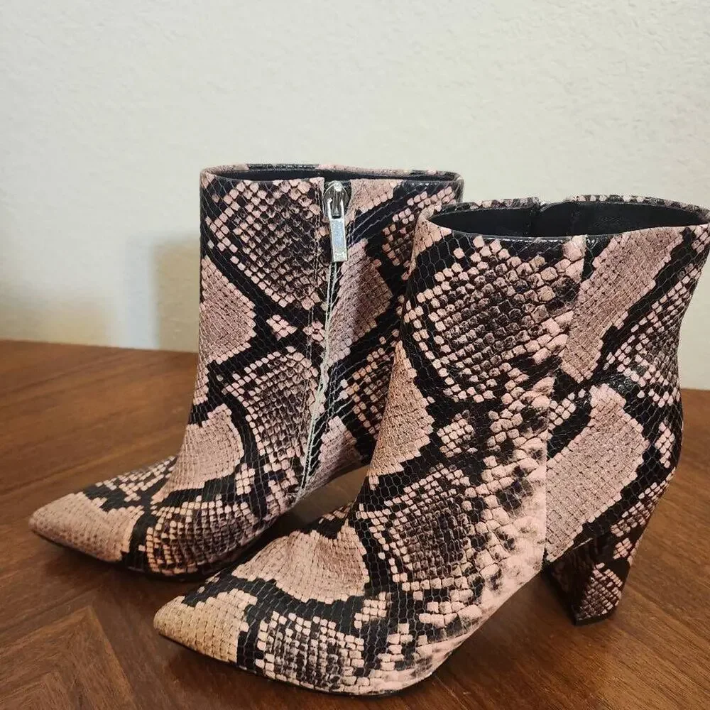 Marc Fisher Ulani 2 Pink Snakeskin Ankle Boots Size 8.5